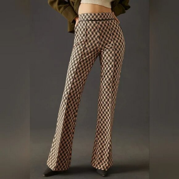 Anthropologie MAEVE High Rise Flare Leg Tan Print Pants Size 0 ~ EUC
